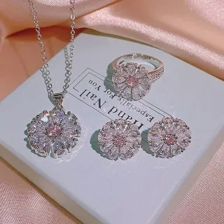 Trendy Korean Style Snowflake Flower Pendant Necklace Set